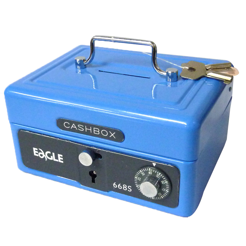 Eagle 668S 手提錢箱, 藍色, 雙重保安有密碼和鎖匙