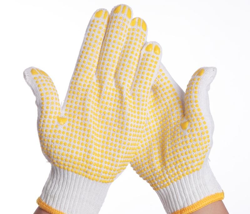 OfficeOx 防滑勞工手套 - 防滑黃珠點膠粒, 白色棉紗